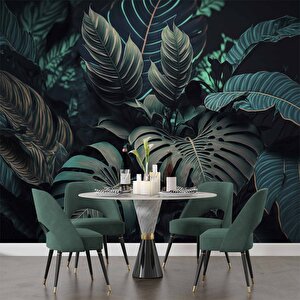 Koyu Renkli Yaprak Temalı Duvar Kağıdı Baskı - Dkm511107