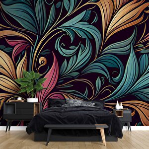 Renkli Yaprak Desenli Duvar Kağıdı - Dkm783092 300x300 cm