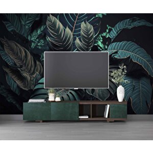 Koyu Renkli Yaprak Temalı Duvar Kağıdı Baskı - Dkm511010 350x200 cm