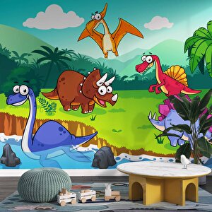 Dinozor Desenli Duvar Kağıdı Baskı - Dkm194087 150x300 cm