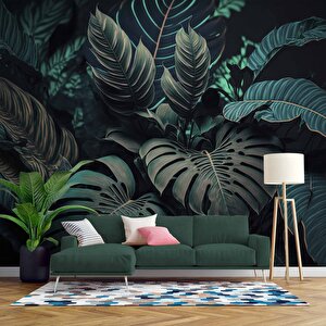 Koyu Renkli Yaprak Temalı Duvar Kağıdı Baskı - Dkm511082 600x280 cm