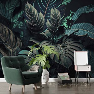 Koyu Renkli Yaprak Temalı Duvar Kağıdı Baskı - Dkm511082