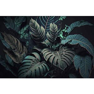 Koyu Renkli Yaprak Temalı Duvar Kağıdı Baskı - Dkm511082