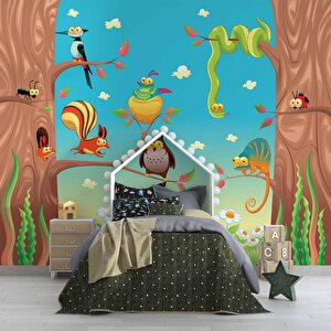 Sevimli Hayvan Figürlü Çocuk Odası Duvar Kağıdı Baskı - Dkm367077