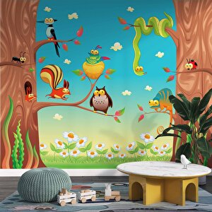 Sevimli Hayvan Figürlü Çocuk Odası Duvar Kağıdı Baskı - Dkm367036 475x240 cm