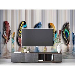 Rengârenk Tüy Desenli Duvar Kağıdı Baskı - Dkm-017_7106 275x200 cm