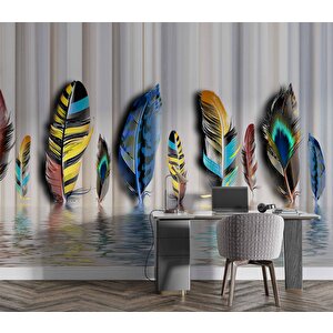 Rengârenk Tüy Desenli Duvar Kağıdı Baskı - Dkm-017_7106