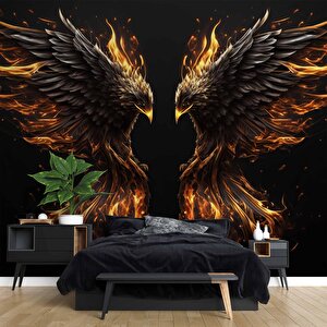 Alevli Kartal Temalı Duvar Kağıdı - Dkm850085 900x280 cm