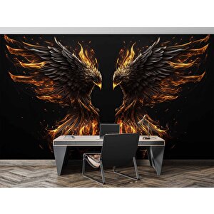 Alevli Kartal Temalı Duvar Kağıdı - Dkm850085 900x280 cm