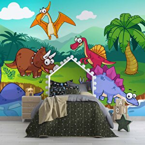 Dinozor Desenli Duvar Kağıdı Baskı - Dkm194094