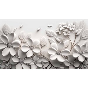 3 Boyutlu Beyaz Çiçek Desenli Duvar Kağıdı - Dkb956115