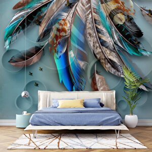 Mavi Renkli Tüy Desenli Duvar Kağıdı Baskı - Dkm-031_7959 300x260 cm