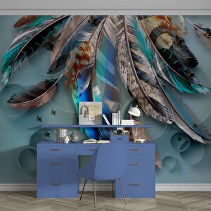 Mavi Renkli Tüy Desenli Duvar Kağıdı Baskı - Dkm-031_99452