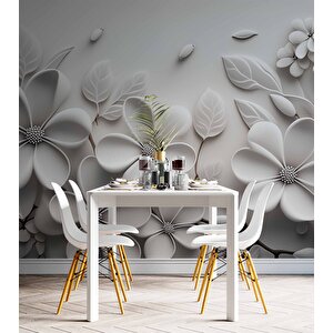 3 Boyutlu Beyaz Çiçek Desenli Duvar Kağıdı - Dkb956126