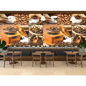 Fincanda Kahve Çekirdeği Temalı Cafe Duvar Kağıdı Baskı - Dkm268054 400x260 cm