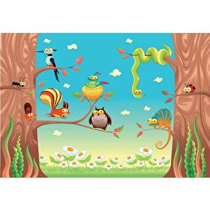 Sevimli Hayvan Figürlü Çocuk Odası Duvar Kağıdı Baskı - Dkm367089