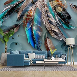 Mavi Renkli Tüy Desenli Duvar Kağıdı Baskı - Dkm-031_92221 500x300 cm