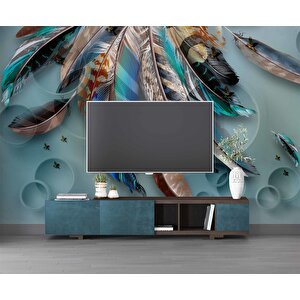 Mavi Renkli Tüy Desenli Duvar Kağıdı Baskı - Dkm-031_92221 500x300 cm