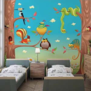 Sevimli Hayvan Figürlü Çocuk Odası Duvar Kağıdı Baskı - Dkm367009 325x200 cm