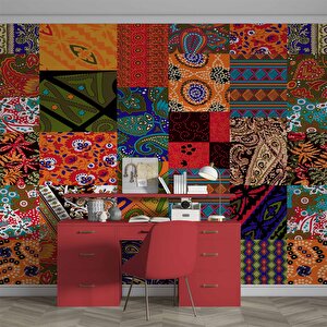 Rengarenk Motif Çizim Desenli Duvar Kağıdı - Dkm820036