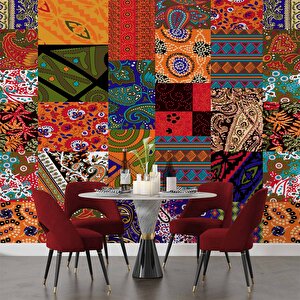 Rengarenk Motif Çizim Desenli Duvar Kağıdı - Dkm820036