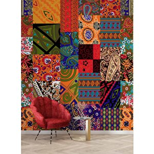 Rengarenk Motif Çizim Desenli Duvar Kağıdı - Dkm820036