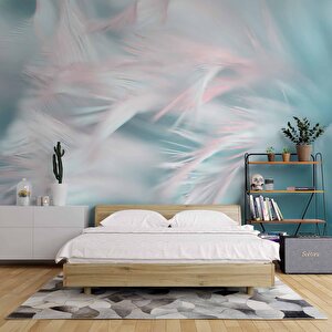 Pembe Mavi Tüy Temalı Duvar Kağıdı - Copydkm591062 700x260 cm