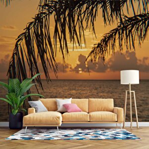 Gün Batımı Ve Palmiye Dal Manzaralı Duvar Kağıdı - Dkm928085 900x280 cm