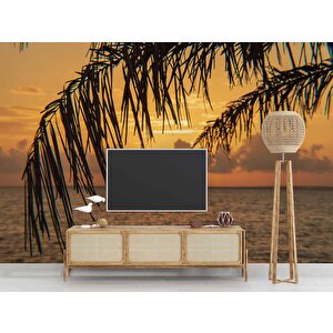 Gün Batımı Ve Palmiye Dal Manzaralı Duvar Kağıdı - Dkm928085 900x280 cm