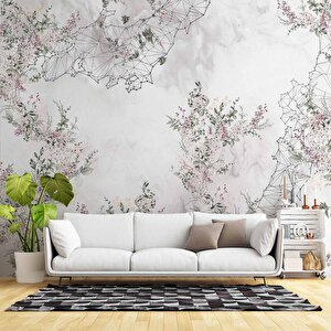 Soft Çiçek Çizim Desenli Duvar Kağıdı - Dkm989014 450x200 cm