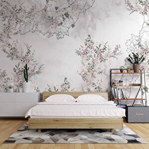 Soft Çiçek Çizim Desenli Duvar Kağıdı - Dkm989014 450x200 cm