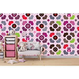 Kalp Ve Çiçek Desenli Çocuk Çocuk Odası Duvar Kağıdı Baskı - Dkm412049