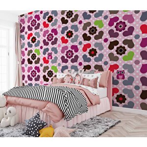 Kalp Ve Çiçek Desenli Çocuk Çocuk Odası Duvar Kağıdı Baskı - Dkm412100 500x300 cm