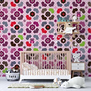 Kalp Ve Çiçek Desenli Çocuk Çocuk Odası Duvar Kağıdı Baskı - Dkm412100 500x300 cm
