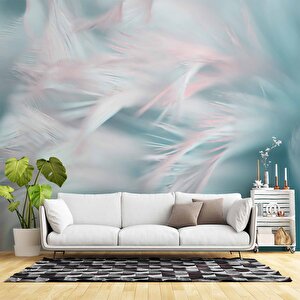 Pembe Mavi Tüy Temalı Duvar Kağıdı - Copydkm591105 800x300 cm
