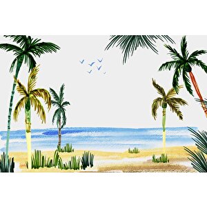 Tropikal Suluboya Çizim Manzaralı Duvar Kağıdı - Dkb958114