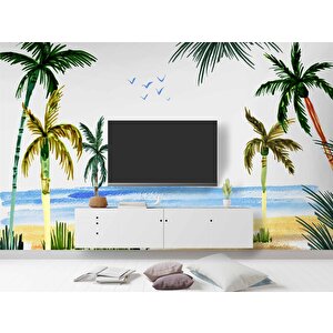 Tropikal Suluboya Çizim Manzaralı Duvar Kağıdı - Dkb958079 500x280 cm