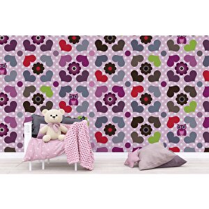 Kalp Ve Çiçek Desenli Çocuk Çocuk Odası Duvar Kağıdı Baskı - Dkm412037