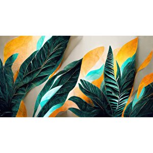 Yeşil Sarı Yaprak Çizim Desenli Duvar Kağıdı - Dkm885023