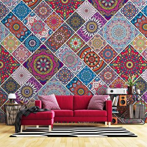 Rengarenk Çini Mandala Desenli Duvar Kağıdı - Dkb942045 150x260 cm