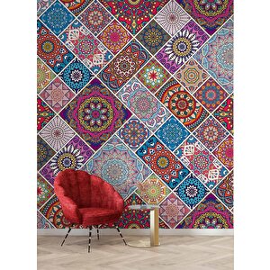 Rengarenk Çini Mandala Desenli Duvar Kağıdı - Dkb942045