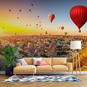 Kapadokya Sıcak Hava Balon Manzaralı Duvar Kağıdı Baskı - Dkm550110 225x315 cm