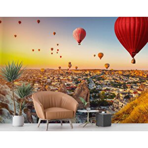 Kapadokya Sıcak Hava Balon Manzaralı Duvar Kağıdı Baskı - Dkm550110