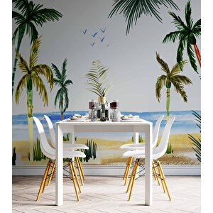 Tropikal Suluboya Çizim Manzaralı Duvar Kağıdı - Dkb958089