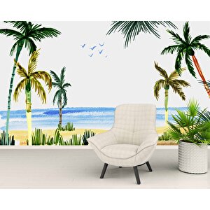 Tropikal Suluboya Çizim Manzaralı Duvar Kağıdı - Dkb958089