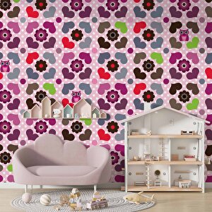 Kalp Ve Çiçek Desenli Çocuk Çocuk Odası Duvar Kağıdı Baskı - Dkm412083 700x280 cm