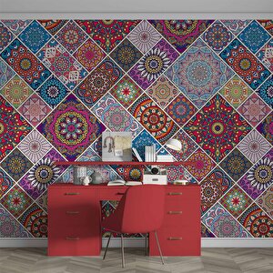 Rengarenk Çini Mandala Desenli Duvar Kağıdı - Dkb942118