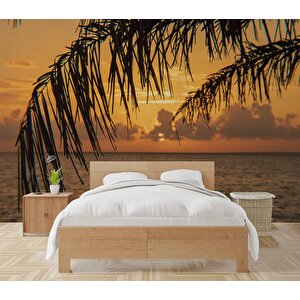 Gün Batımı Ve Palmiye Dal Manzaralı Duvar Kağıdı - Dkm928112 275x315 cm