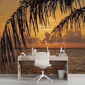 Gün Batımı Ve Palmiye Dal Manzaralı Duvar Kağıdı - Dkm928112