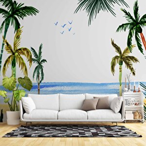 Tropikal Suluboya Çizim Manzaralı Duvar Kağıdı - Dkb958011 375x200 cm